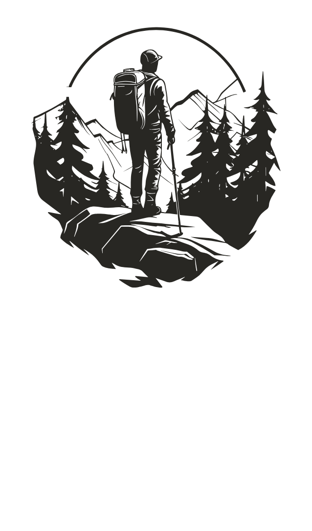 Hiker standing on a rock looking at mountains.