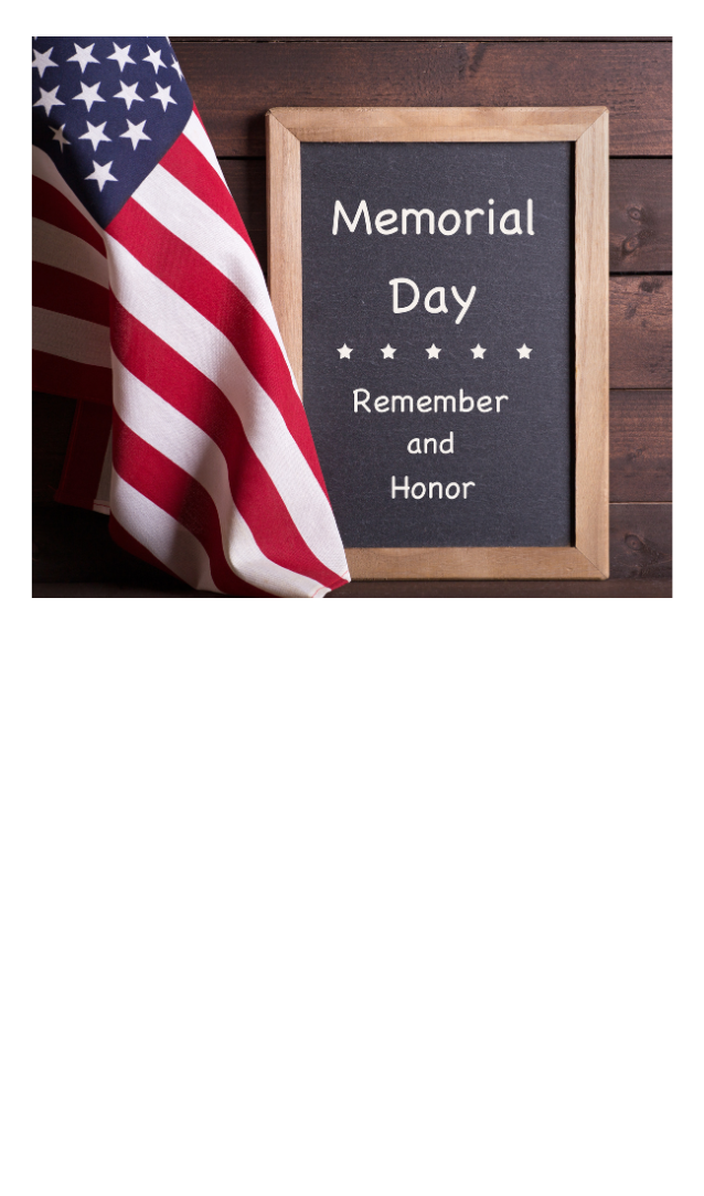 American Flag with a small chalkboard that reads Memorial Day Remember and Honor