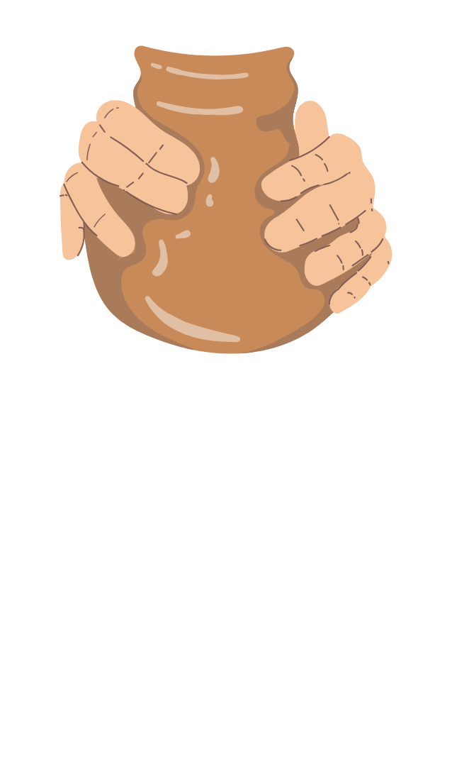 A clay pot being formed by 2 hands.