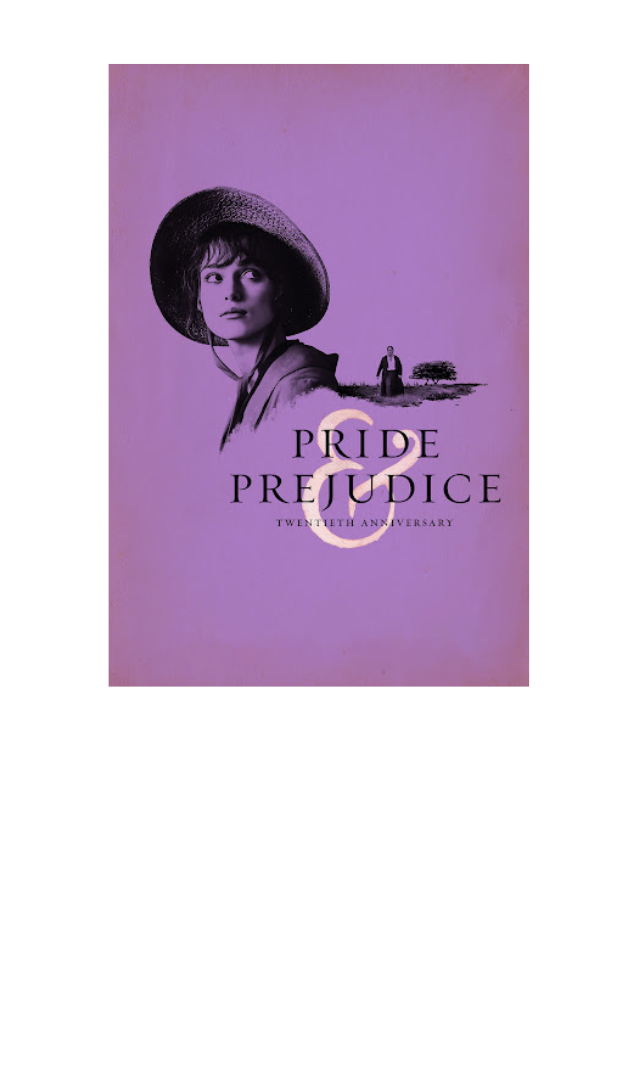 Purple background with an illustration of Keira Knightley as Elizabeth 