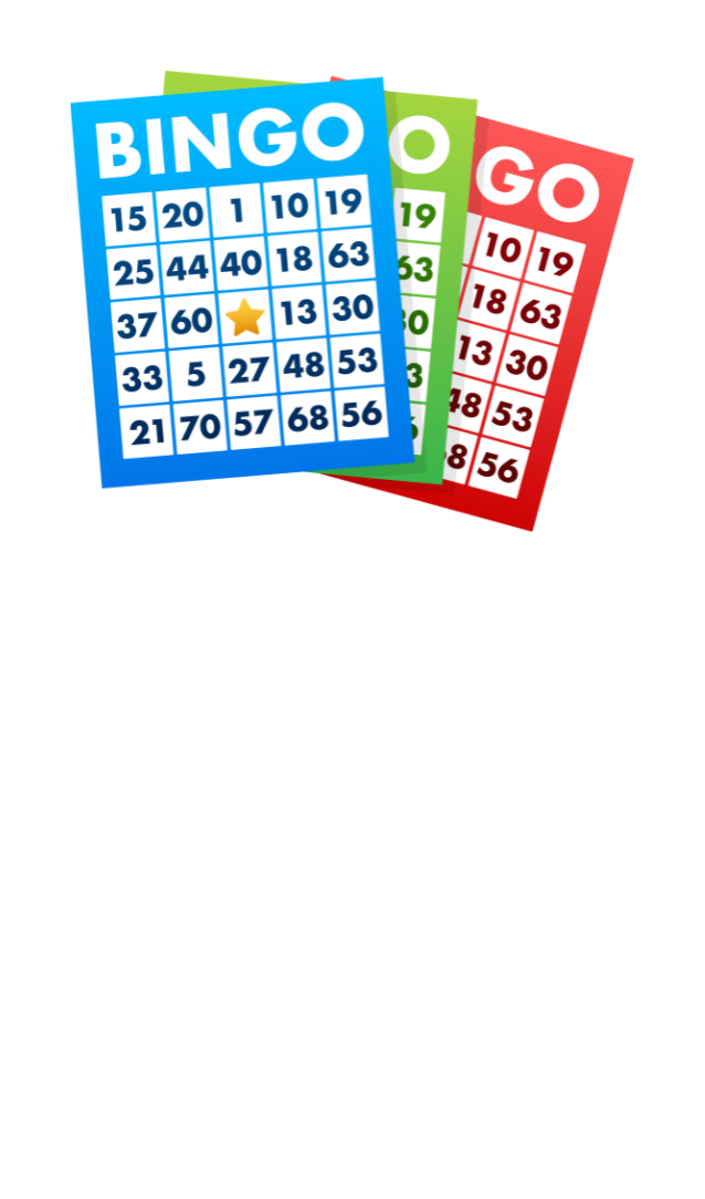 Blue, Green and Red Bingo Cards fanned out