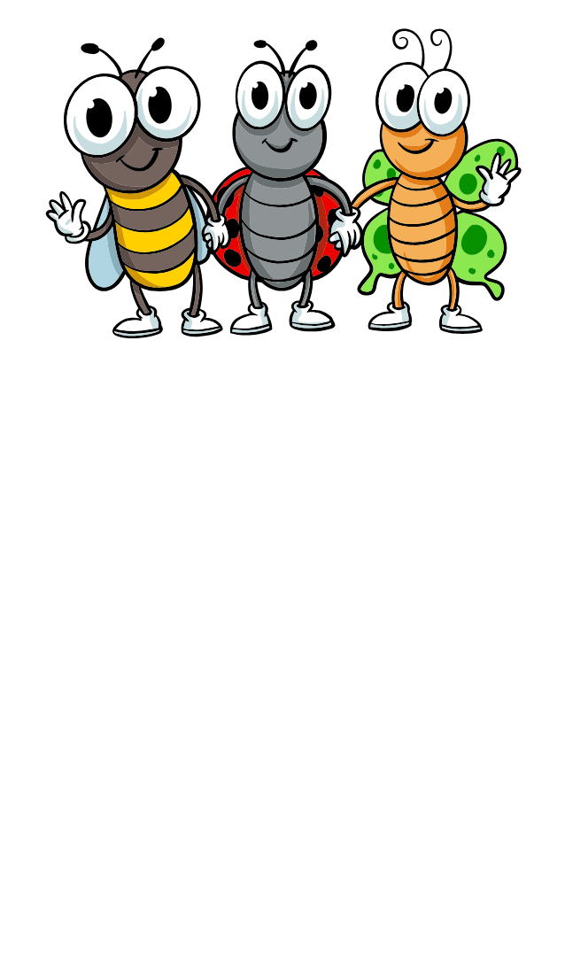 three cartoon bugs in a row