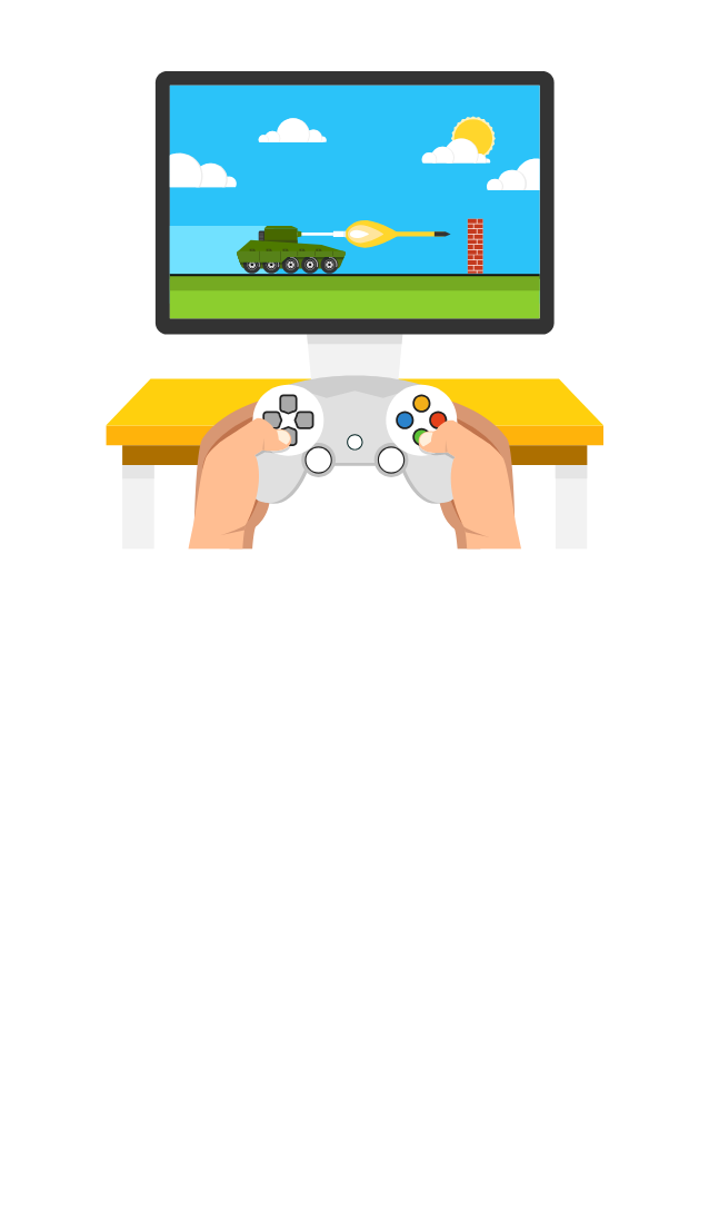 TV screen with a video game on it and a two hands holding a game controller.