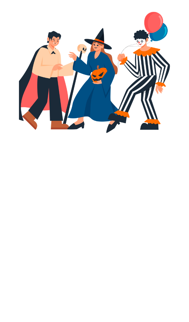 Teens dressed up in Halloween costumes dancing