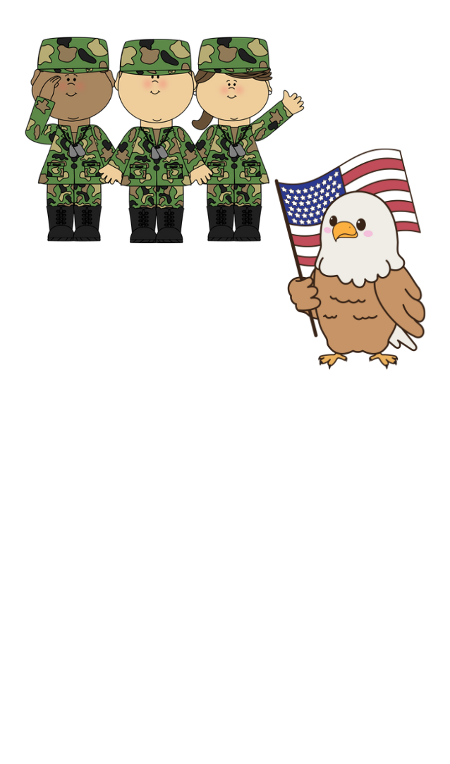 picture of kids as soldiers and an eagle holding an American flag