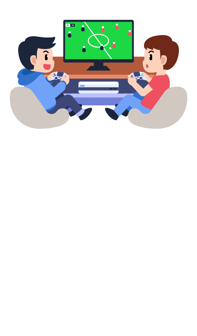 Two young men on bean bag chairs playing a video game on a tv