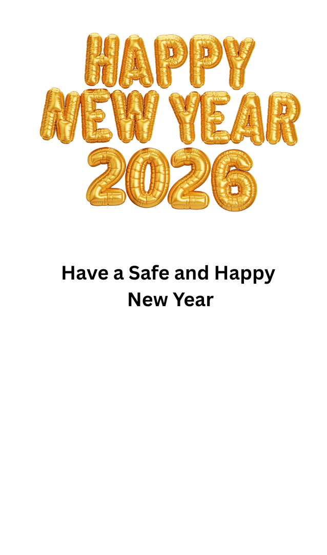 Gold bubble letters that say Happy New Year 2026