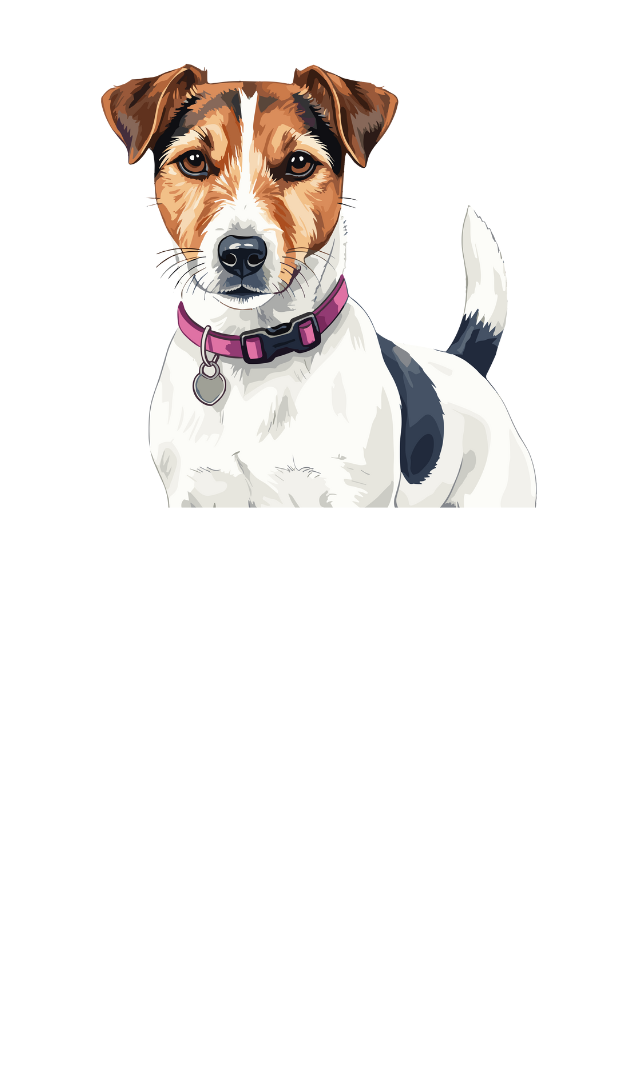 color drawing of a dog with a pink collar on.