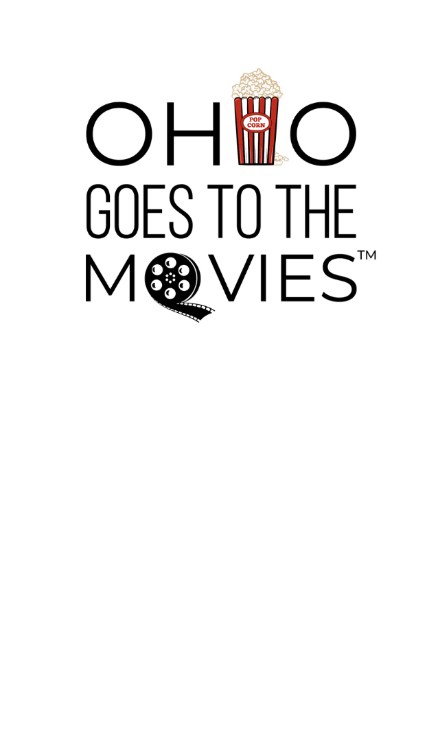 Ohio Goes to the Movies Logo. The I in Ohio is a popcorn bucket and the O in movies is a film reel.