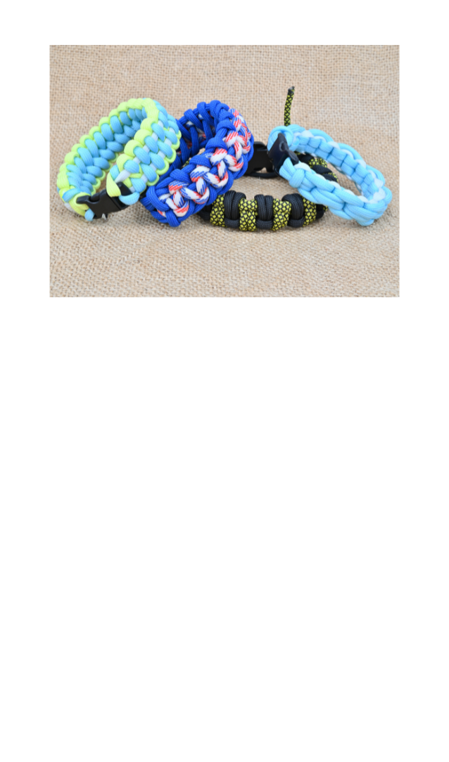 Different varieties of paracord bracelets.