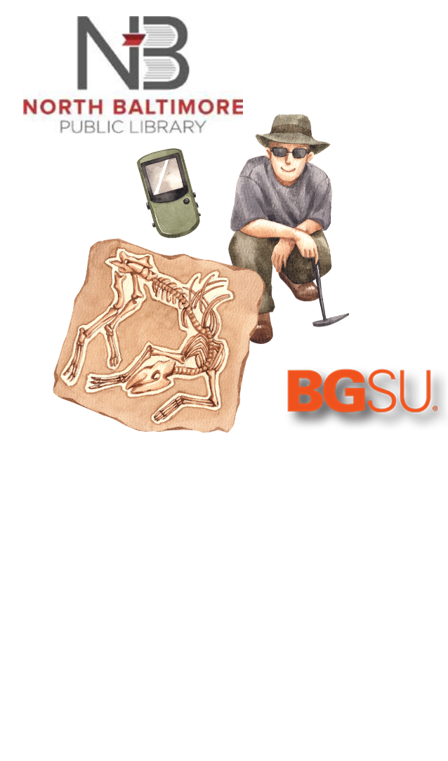 NB Logo, Paleontologist and a map, and BGSU Logo