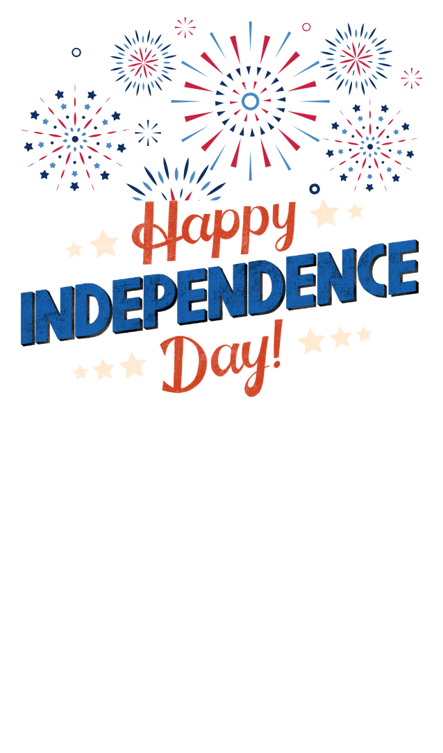 Fire works behind Happy Independence Day