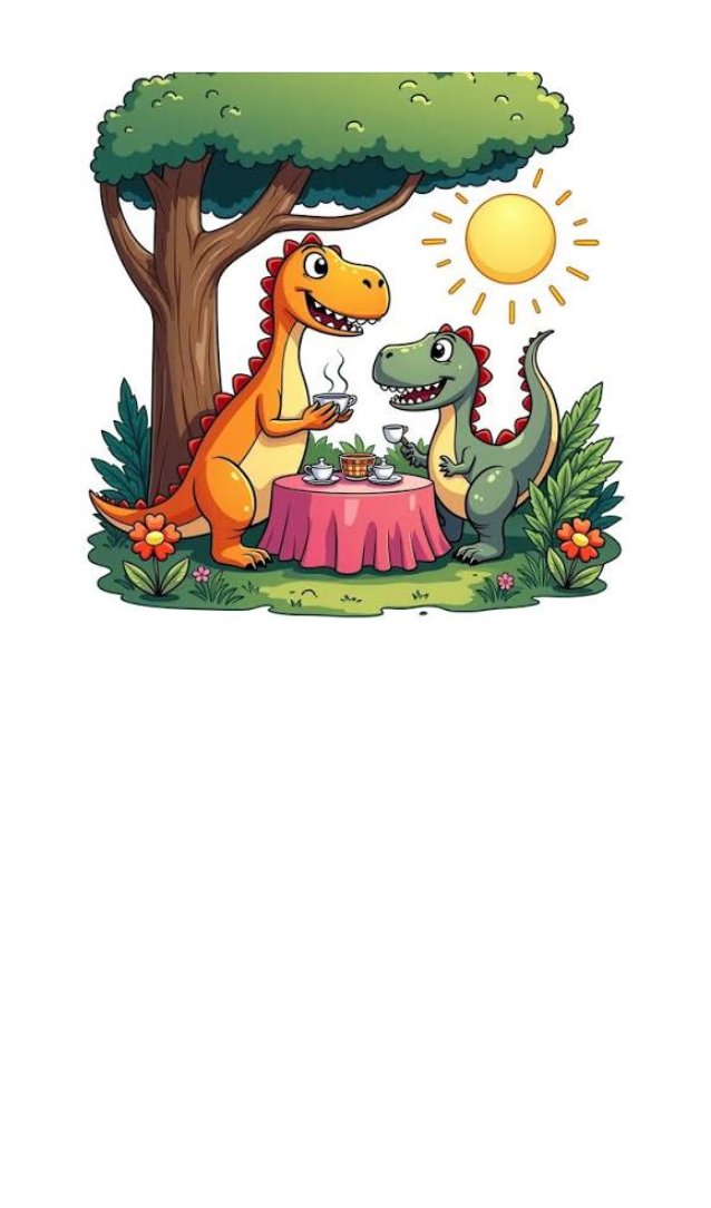 Dinos having a tea party under a tree
