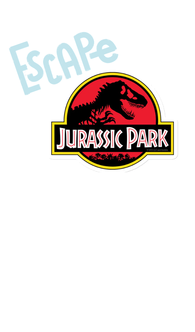 The word Escape above the Jurassic Park Logo