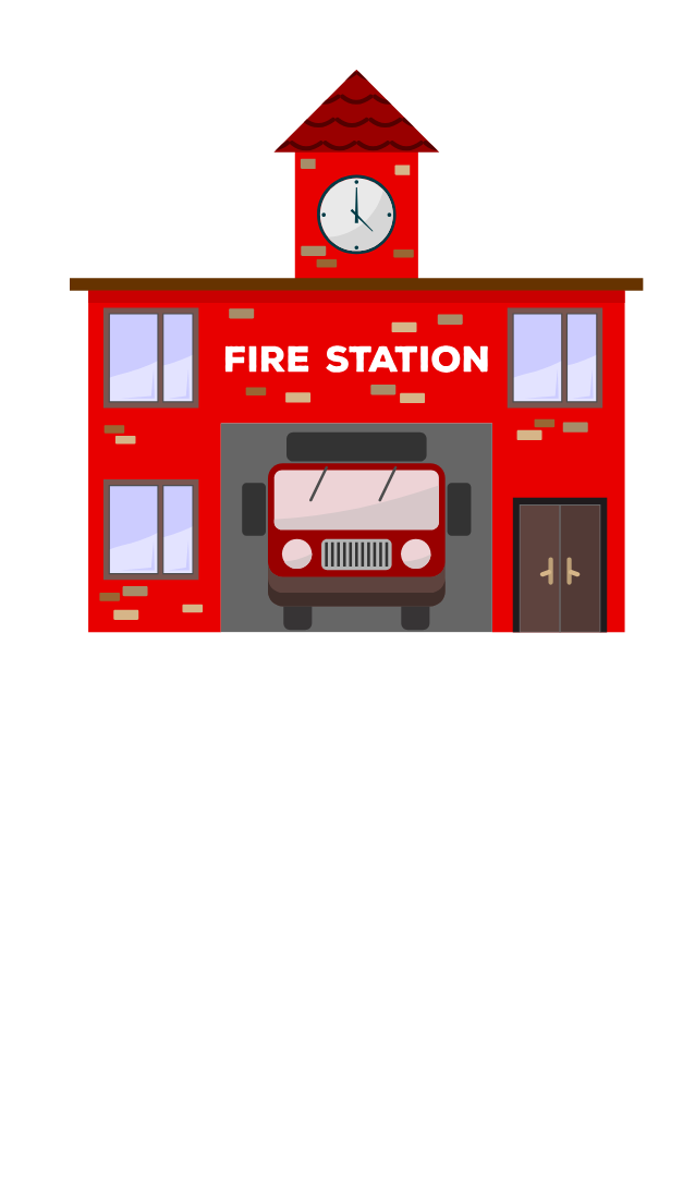 Fire station with a fire truck parked inside
