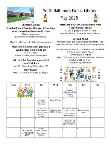 May Newsletter Back Page