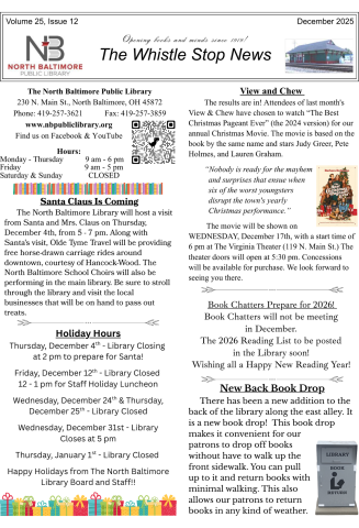 Front page of December 2025 Newsletter