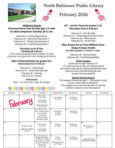 February 2026 Newsletter Back Page