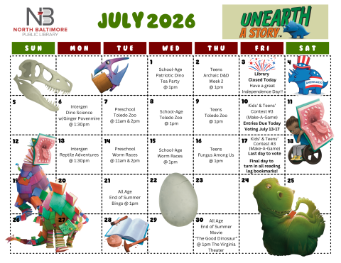 Summer Reading Calendar July 2026