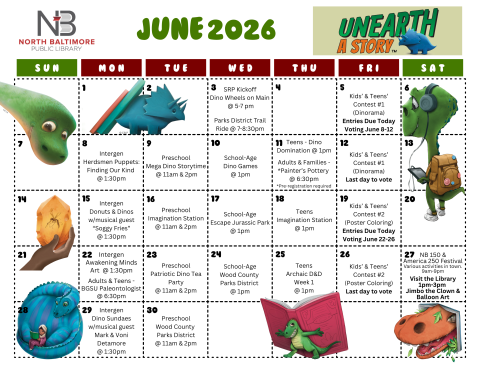 Summer Reading Calendar June 2026