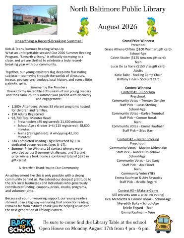 Back page of August 2026 Newsletter